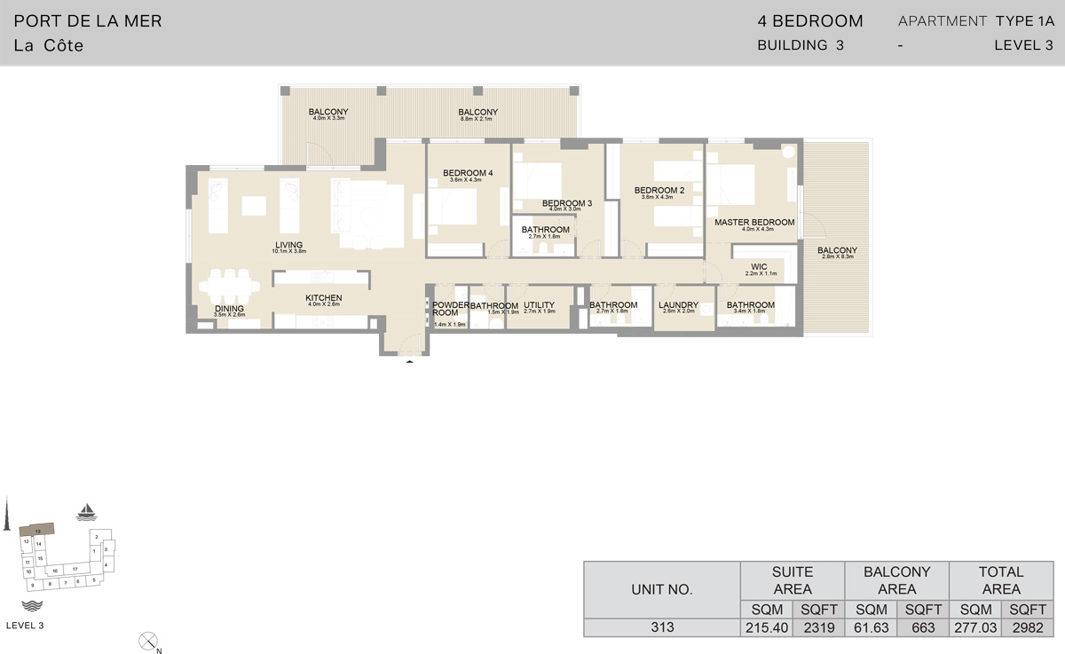 4 Bedroom Building 3 Level 3, Size 2982  sq. ft.