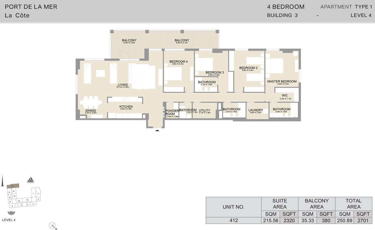 4 Bedroom Building 3 Level 4, Size 2701  sq. ft.