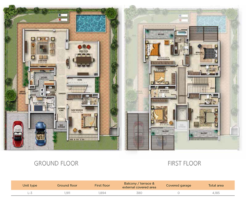 4 Bedroom Villa Unit Type  Level 3 Size 4185  sq. ft.