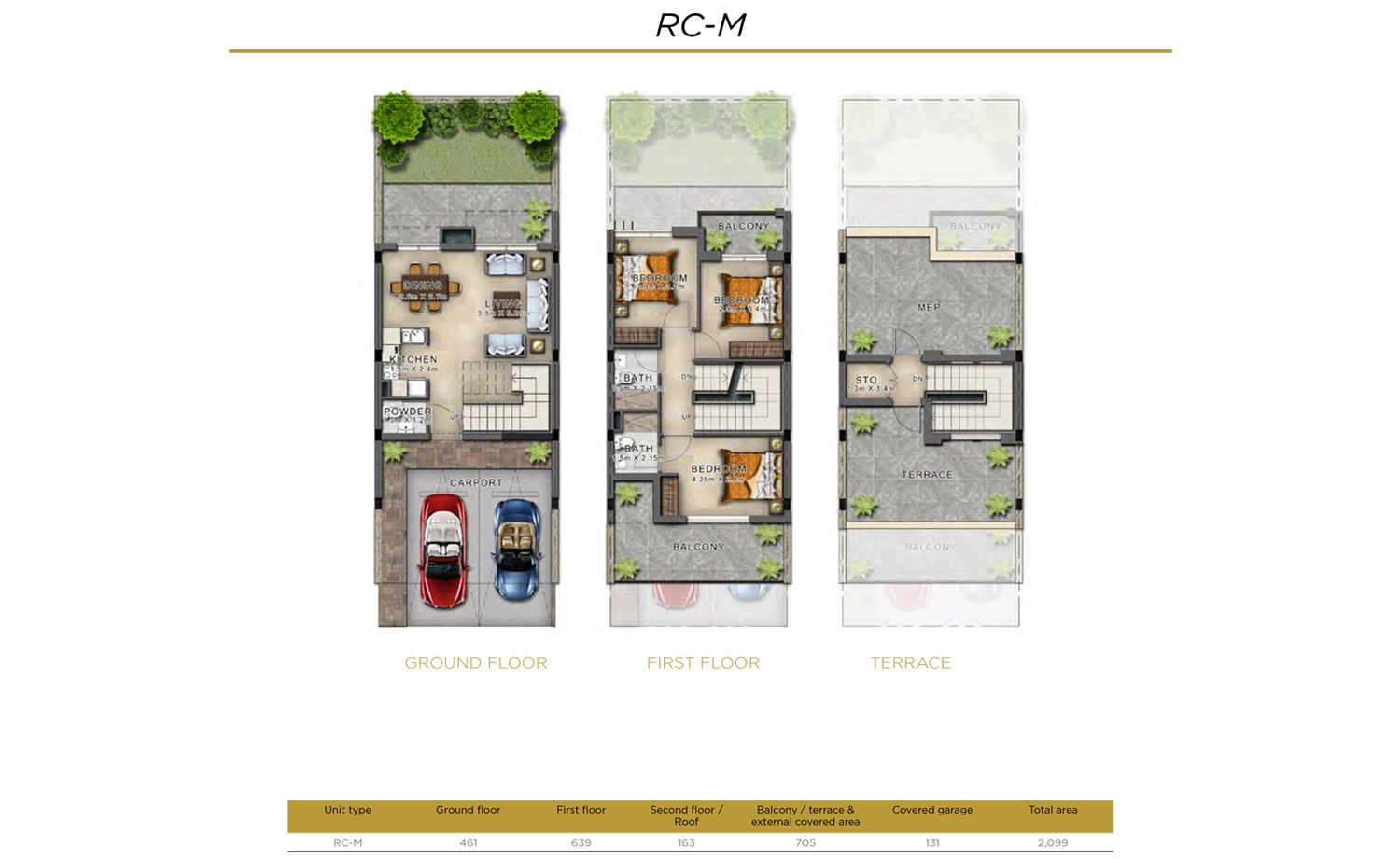 3 BR RC-M    3 Bedroom Villa, Size 2099    sq. ft.