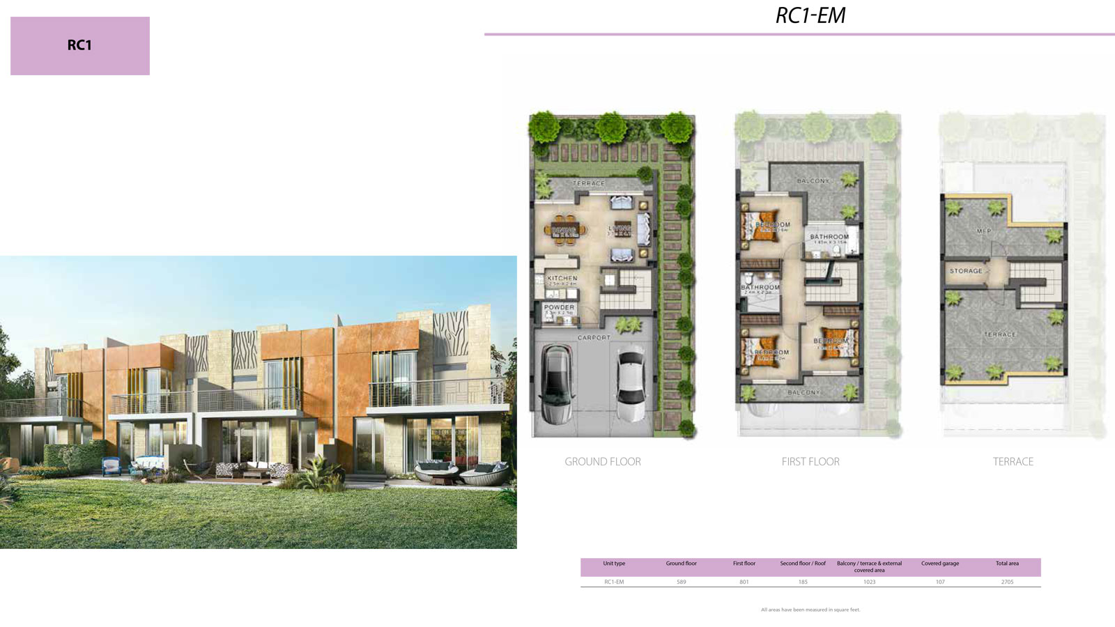 3 BR RC1          (RC1-EM, 3 Bedroom Villa, Size 2705    sq. ft.)