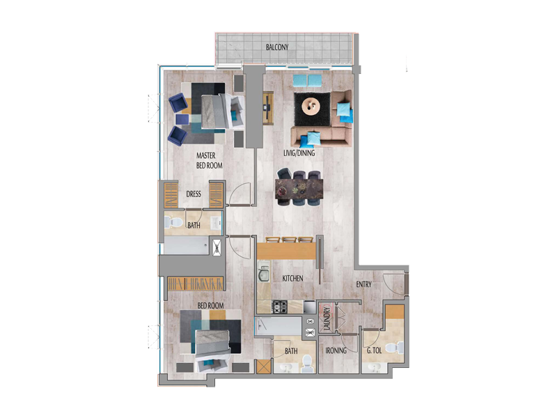 2 BEDROOM TYPE A,  Size 1378.54  sq. ft.