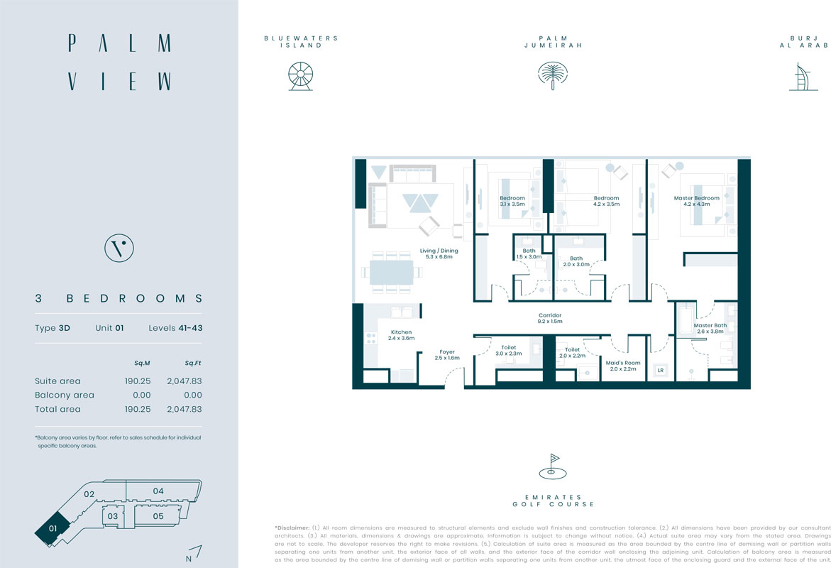 3 Bedroom, Type 3D, Unit 01, Level 41-43