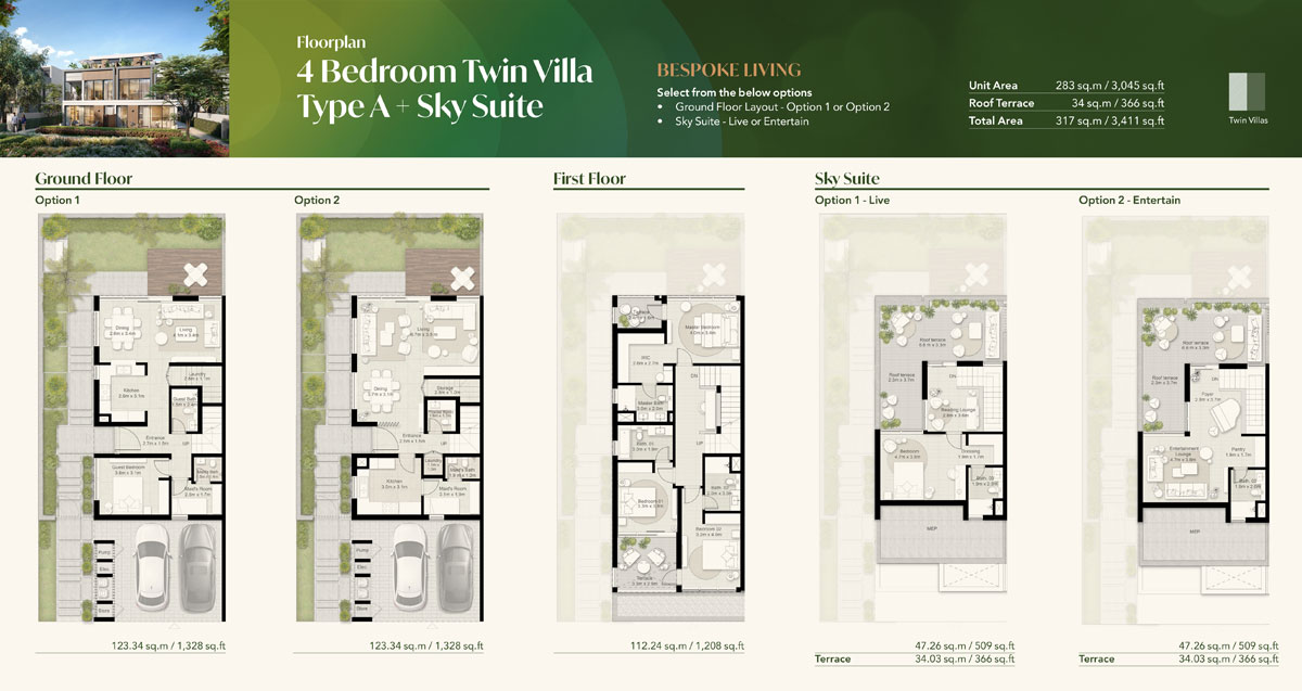 4 Bedroom Twin Villa, Type A + Sky Suite