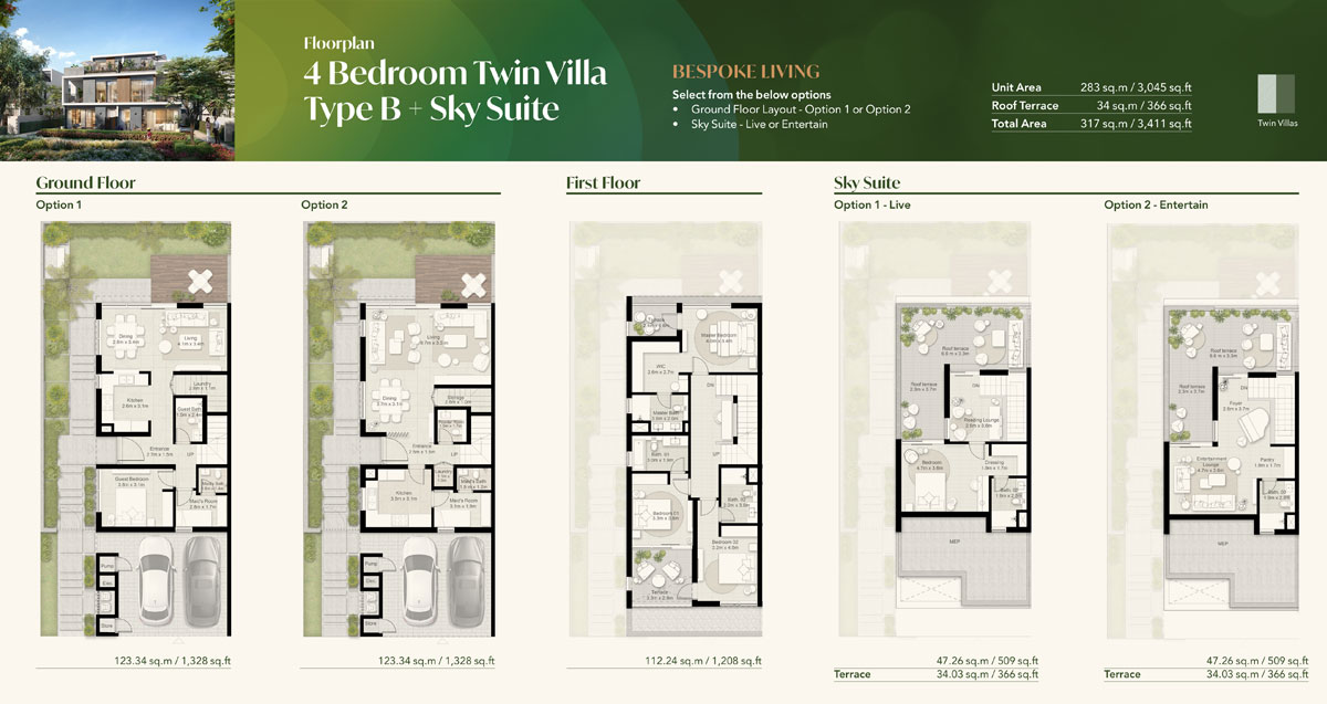 4 Bedroom Twin Villa, Type B + Sky Suite