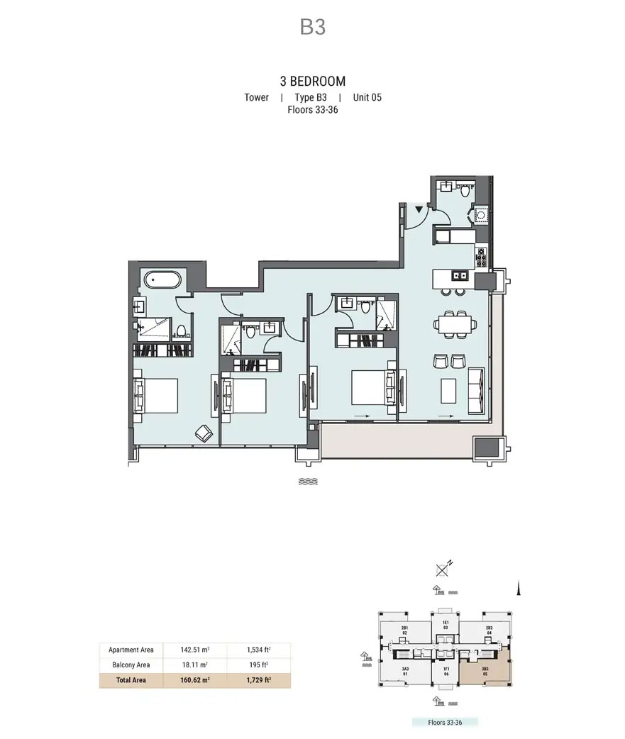 B3, Tower, Type B3, Unit 05, Floor 33-36