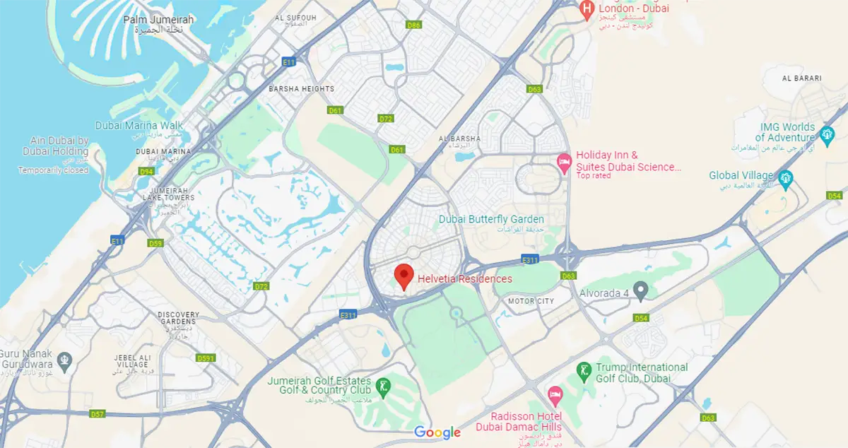 Helvetia Residences Location Map - JVC, Dubai